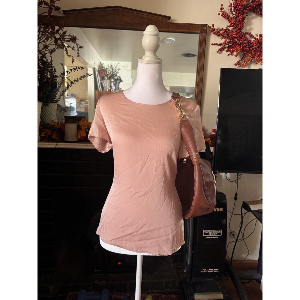 Quince Womens XS Blush Pink Silk T Shirt Short Sleeve Stretch 90% Silk Top